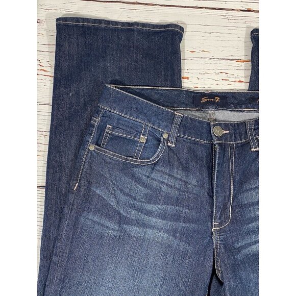 Seven7 Jeans Womens Size 10 Mid Rise Flare Dark Wash Blue Denim Hippie Festival - Picture 8 of 13